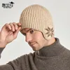 Beretten Men Dagelijkse beanie hoed met oorflappen Warme winter gebreide schedel pet buiten koud weer fleece gevoerde skiesneeuw