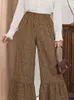 Leopardo impresso calças para mulheres escritório casual plus size cintura alta perna larga tornozelo comprimento calças outono na moda capris 3xl 4xl 240219