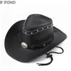 Clássico 100% couro ocidental cowboy chapéu para homens cavalheiro pai padrinho bonés panamá cowgirl jazz chapéus sombrero hombre 240221