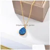 Pendentif Colliers Pendentif Colliers Haute Qualité Teardrop Résine Pierre Cristal Druzy Collier Pour Femmes Plaqué Or Blanc Rose Bleu Fa Dhrqg