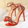 Dress Shoes Summer High Heels Valentine Sexy Sandals Mary Jane Luxury Colorful Rivet Open Toe