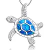 New Fashion Cute Silver Filled Blue Opal Sea Turtle Pendant Necklace For Women Female Animal Wedding Ocean Beach Jewelry Gift252w