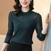 Women's Blouses Woman 2024 Autumn Winter Gauze Lace Sexy Shirts Female Long Sleeve Slim Shirt Tops Ladies Half High Collar G524