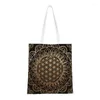 Boodschappentassen Mandala Flower Of Life In Lotus Kruidenier Gedrukt Canvas Shopper Schoudertas Heilige Geometrie Handtas