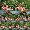 Dekoracje ogrodowe Summer Flamingos Decor Yard Patio Lawn Zabawne wróżki ozdoby na zewnątrz figurka dostawa domu otrwh