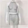 Kadın Mayo Kadınları Kadın Örgü Fishnet Er Up Mini Etek Set Sexy Hollow-Out Bikinis Er-Up Plaj Rhinestones Mayo Sargısı Dhlps