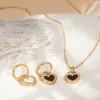 Necklace Earrings Set PAXA Fashion Two-Side Shell Heart Pendant Stainless Steel For Women Gold Silver Color Daily Party Jewelry Gift