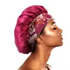 New Satin Night Sleep Cap Elastic Wide Headband Hair Satin Bonnet Women Beauty Salon Floral Print Head Cover bonnet de nuit