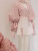 Dames trainingspakken korte sets Koreaanse veters roze chiffon overhemd lente zomer 2-delige outfit bloemtop kwastje shorts wijde pijpen broek