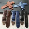 24mm Handmade Black blue Stitched Genuine Calf Leather Watch Strap Band For deployment buckle Watchband Strap for PAM240p