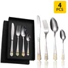 Set di stoviglie Coltello forchetta cucchiaio in acciaio inossidabile Corona confezione regalo placcata in oro con bistecca e stoviglie retrò di lusso leggero