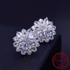 Kvinnlig snöflakestudörning 100% verklig 925 Sterling Silver smycken högkvalitativa diamant dubbelörhängen för kvinnor2869
