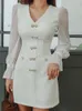 Casual Kleider Frühling Herbst Arbeit Stil A-linie Kurze Frauen Elegante Büro Mujer Pendeln V-ausschnitt Dünne Mini Kleid Vestidos Straße Kleidung