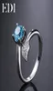 EDI Natural Blue Topaz Gemstone Pure 925 Sterling Silver Ring for Women Leaf Form 6mm runda fina smycken Y18927049237845