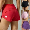 Yoga Lu24 versnellen hoogbouw hoog ingekleurde korte taille sport shorts dames set snel drogen los lopende kleding rug zipper pocket fitness 105