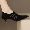 Dress Shoes Women's Natural Suede Leather Pointed Toe Side Zip Autumn Pumps Elegant Ladies Thin High Heel Double Button Buckle Woman