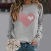 Gymkläder Kvinnors fashionabla runda nacke Casual Valentine's Day Love Print Long Knit T Shirt Ladies Sweat Fitted Sweatshirts Women