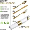 Dinnerware Sets Pre Rolled Plastic Cutlery Set (25 Count) Gold With Napkin By Patio Dinner Table