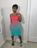 Casual Jurken SKMY Zomerkleding Voor Dames Mode Multi-Color Gradiënt Spaghetti Band Mouwloos Bodycon Jurk Feest Sexy Club outfits