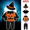 Ensembles de vêtements Halloween bébé garçons 2024 hauts à la mode pantalons chapeau cape 4 pièces tenues enfants carnaval fête Costume 0-3 ans