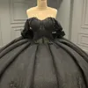 Black Shiny Quinceanera Dress Off Shoulder XV Dress Para Eventos Especiale Applique Lace Beads Tull Sweet Vestidos De 15 Anos