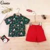 Conjuntos de roupas Ceeniu 0-5Y Crianças Meninos Natal Outfit Xmas Imprimir Camisas Shorts Vermelhos para Crianças Ano Traje Roupas