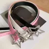 Bälten rosa läder elastiska strass stjärnspänne bälte y2k bindande utsmyckade midjeband pentagram retro dekoration tillbehör