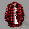 Luxury Business Black White Plaid Shirt Mens Korean Fashion Long Sleeved Jacket Collar Slim Fit Shirts And Blouses For Men 240221