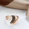 Cluster Rings 18k Rose Gold Natural Black Diamond Ring Geometric Line Cross Engagement Wedding For Women Fine Jewelry