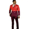 Ternos masculinos retalhos homens fino ajuste 2 peça vermelho borgonha duplo breasted feito sob encomenda roupas baile de formatura casamento noivo blazer jaqueta calça