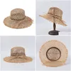 Brede rand hoeden emmer mode hol uit raffia st hoed voor vrouwen zomer strand vakantie outdoor uv sun dames panama groothandel drop dhhl9