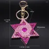 Porte-clés Hexagram étoile de David bénédiction porte-clés pour femmes hommes rose strass couleur or juif porte-clés bijoux Chaveiro K9646S01