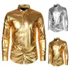 Koszulka męskiej sukienki Długie rękawowe klub nocny dla mężczyzn Button Up Gold Shinny Stage Costume Homme 2024 Hip Hop Outfits