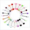 Dil halkaları dil halkaları 100pcs/lot vücut takı moda karışık renkler tounge barlar barbell piercing c3 damla teslimat 2021 dhseller2010 dhnir