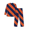 Męska odzież upiorna Paski Piżamas Man Orange Blue Blue Wygodne nocne odzież nocna jesień dwuczęściowy doryzujący graficzny grafika piżama