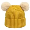 Berretti berretti per bambini cappelli per bambini con cappuccio a maglia a maglia calda inverno autunno pompon pelliccia tassini casual color boy boy ha cappello con due palle