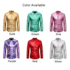 Herrklänningskjortor Fashion Men Shirt Top Attraktiv höstknapp Down Disco Gold/Silver/Pink Lapel Nightclub Party Sexig Shiny