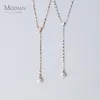 MODIAN 925 Sterling Silver Shiny Zircon Y-Shape Elegant Pearl Pendant Necklace for Women Rose Color Gold Necklace Fine Jewelry 240220