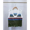 Women's Tanks 2024 Fashion Design Contrast Color Striped Hollow Spring Summer Pullover Loose And Idle Sleeveless Knit Vest