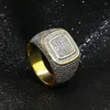 2020 Hiphop CZ Rings For Mens Full Diamond Square Hip Hop Ring Gold Plated Jewelries 2595