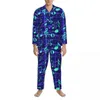 Vêtements de Nuit pour Hommes Notes de Musique Pyjama Ensemble Automne Notation Musicale Belle Maison Unisexe 2 pièces Vintage Costume surdimensionné Cadeau d'anniversaire