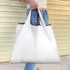 Custom portable folding shopping bag Shopping bag HD pattern durable waterproof large capacity convenient and practical repeatable plain cloth 96g white