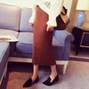 スカートXPQBBビンテージスプリットブラックペンシル女性2024春秋の編み物オフィスレディースエレガントなハイウエストロングスカート