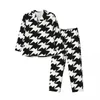 Mäns sömnkläder pyjamas Men Houndstooth Graphic Home Nightwear Modern Abstract Design 2 Pieces Pyjama Set Long Sleeve Soft Sound Suit
