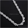Kedjor 925 Sterling Sier 2mm M Twisted Rope Chain Halsband för kvinnor Män modesmycken 16 18 20 22 24 26 28 30 tum droppe Delive DHL7H