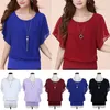 Blusas femininas casuais chiffon blusa feminina sólida manga curta plissado batwing camisa verão praia plus size