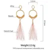 Boucles d'oreilles pendantes style bohémien, plume d'autruche, longue forme géométrique en métal, cercle creux, pendentif perlé pour femmes, bijoux nobles et élégants