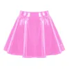 Womens A-Line Short Mini Skirts Glossy Latex Leather Flared Miniskirt with Zipper Club Bar Pole Dance Performance Costumes 240222