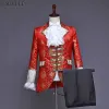 Pakken Heren Klassiek Mode Vijfdelig pak (jas + broek + vest + witte kraag + mouwbloemen) Palace Court Prince Cosplay Kostuum Rood