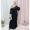 エスニック服2ピースラップフロントスカート付きサテンアバヤドレスアラビア語長ドレスeidイスラム教徒の女性